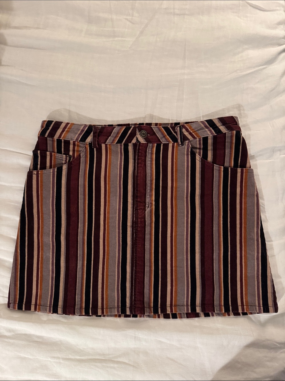 Striped Corduroy Mini Skirt in Burgundy, Black, Tan, Cream